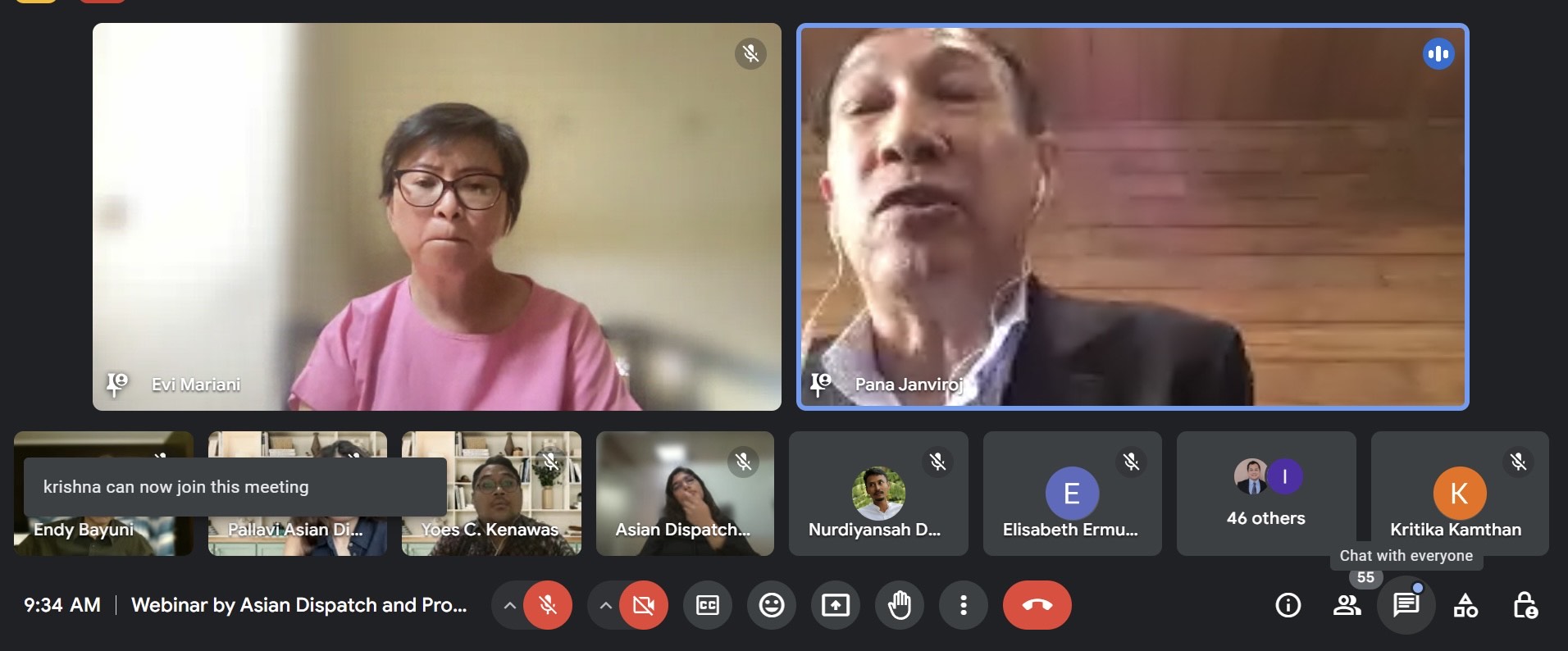 Screenshot of the webinar hosted by Asian Dispatch, featuring Pana Janviroj. 