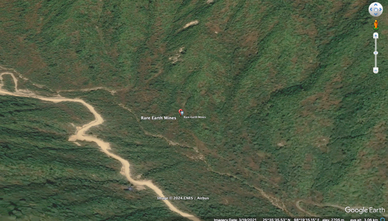 Before and After: Rare Earth Mineral Block in Chiphue Township in March 2021 (left) and February 2022 (right). Photo: Google Earth/Mizzima