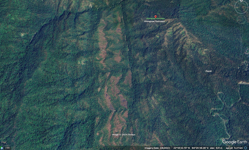 Before and After: Alongtaw Kassapa region in 2017 (left) and 2023 (right). Photos: Google Earth/Mizzima