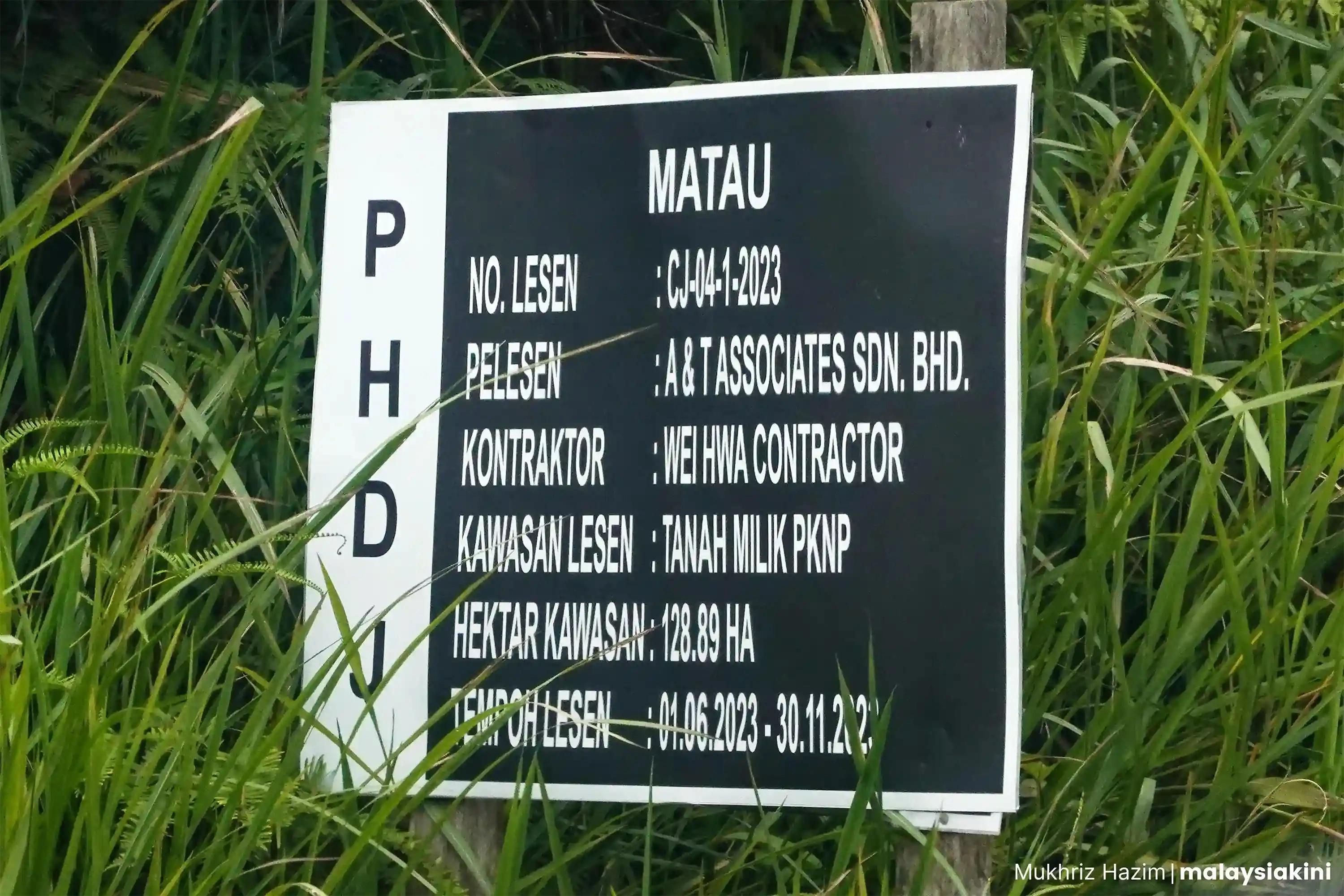 A logging licence plate established on site named PKNP as landowner. Photo: Mukhriz Hazim/Malaysiakini