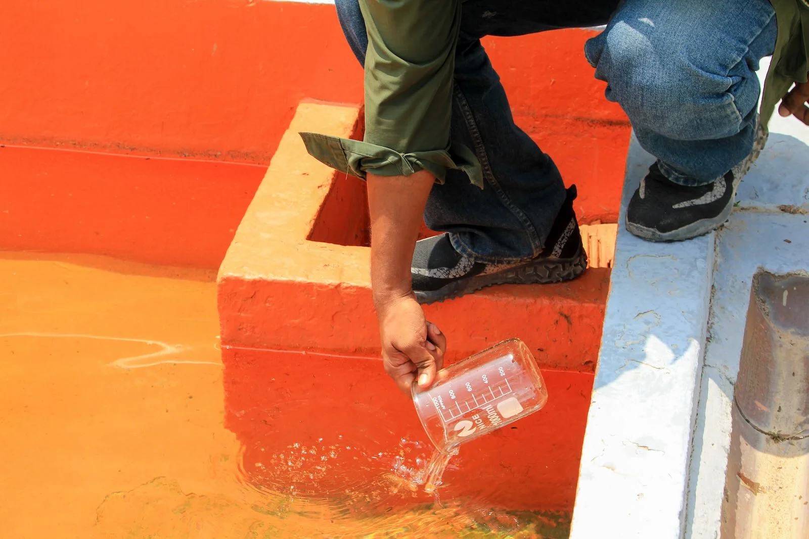 The liquid is tested for signs of contamination. Photo: Ashley Yeong/Macaranga