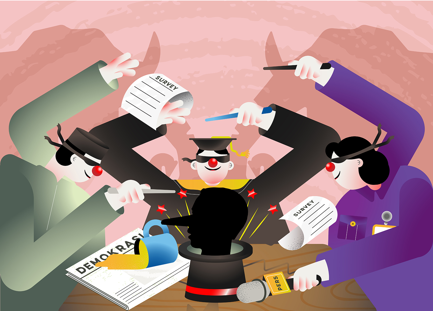 An illustration of Indonesia’s Intelligentsia by Herra Frimawati/Project Multatuli