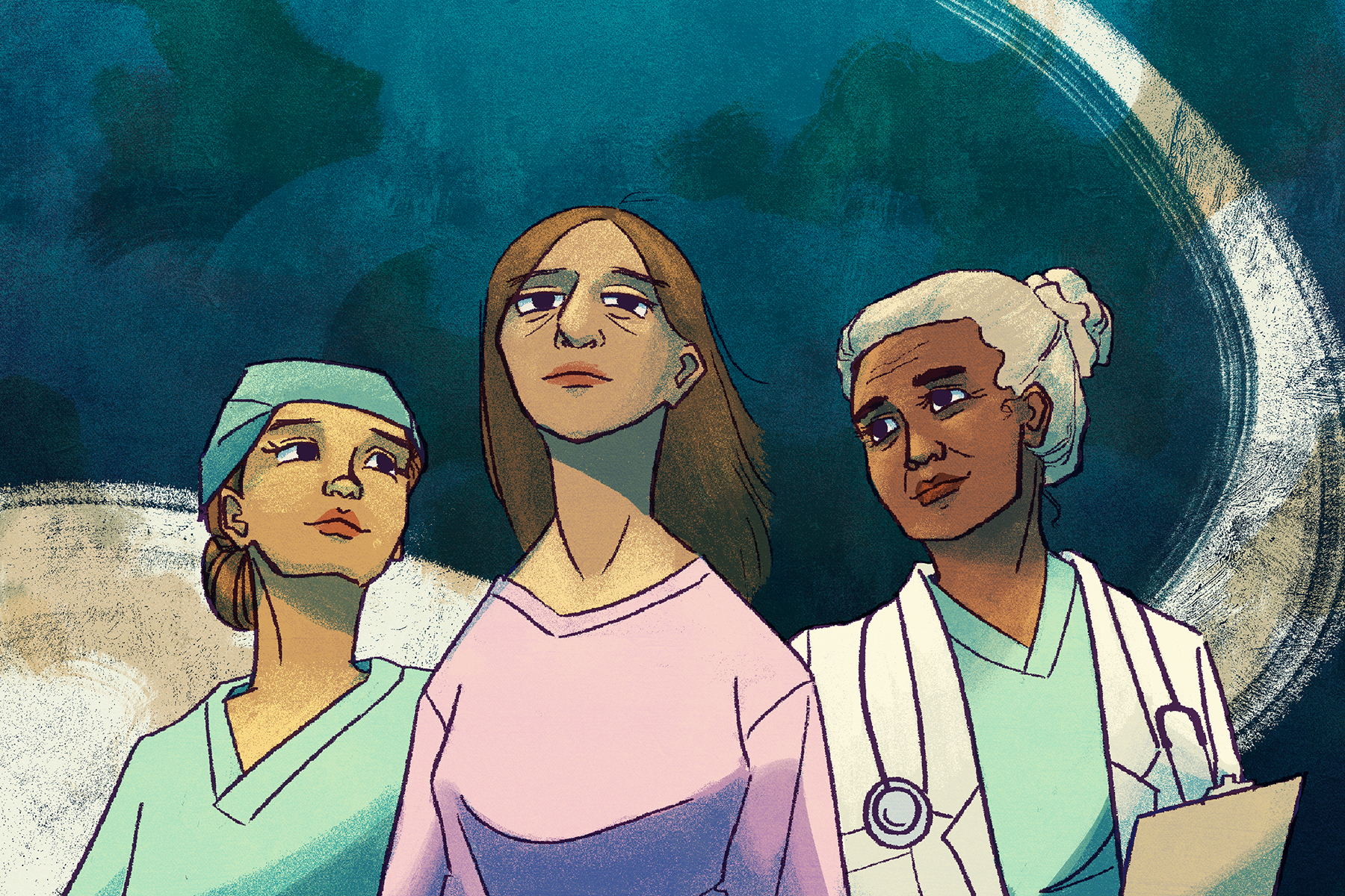 Ilustrasi layanan aborsi untuk korban kekerasan seksual. Illustration: Sekarjoget/Project Multatuli