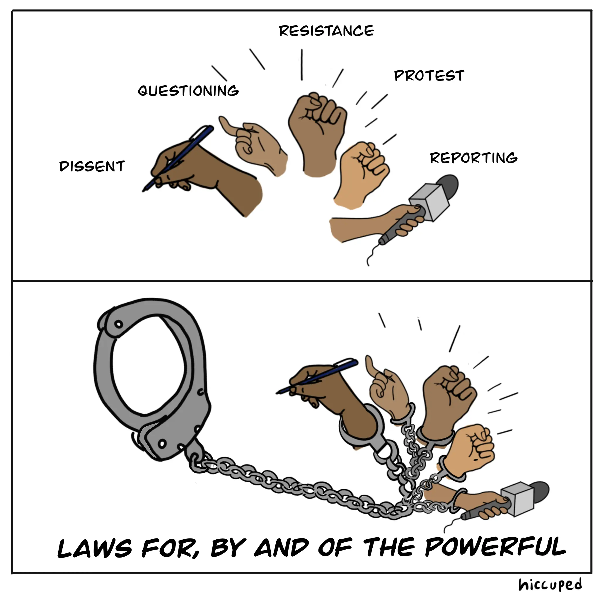 Draconian laws are weaponised to crack down on free speech. Illustration: Sharanya Eshwar