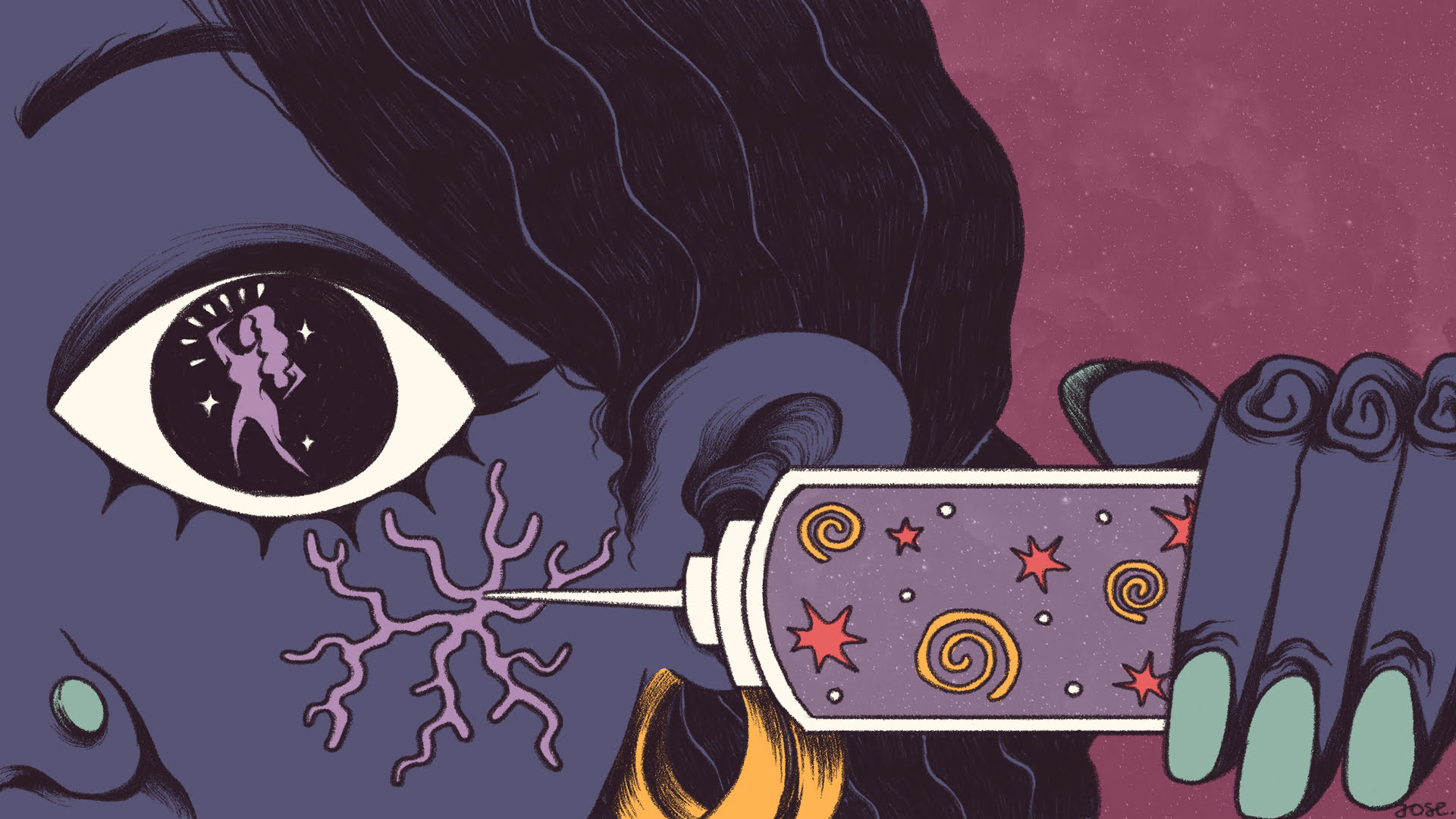 Illustration of a person injecting a liquid into their face. Illustration: Mia Jose