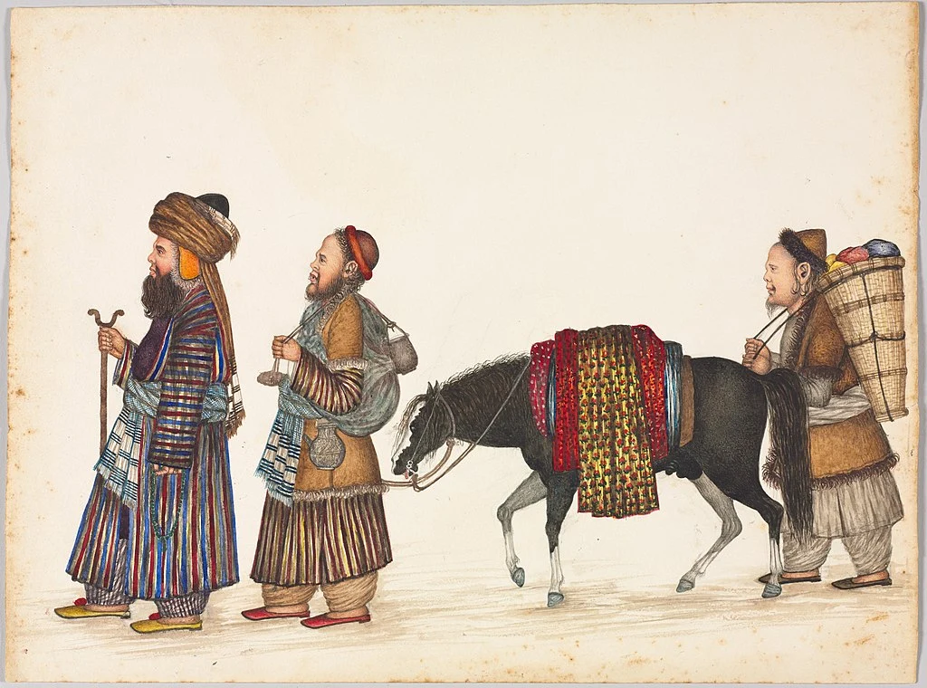 Painting from 1880 depicting men of Turkic descent migrating into India from western Asia, likely created in then-Punjab. Image via Wikimedia Commons.