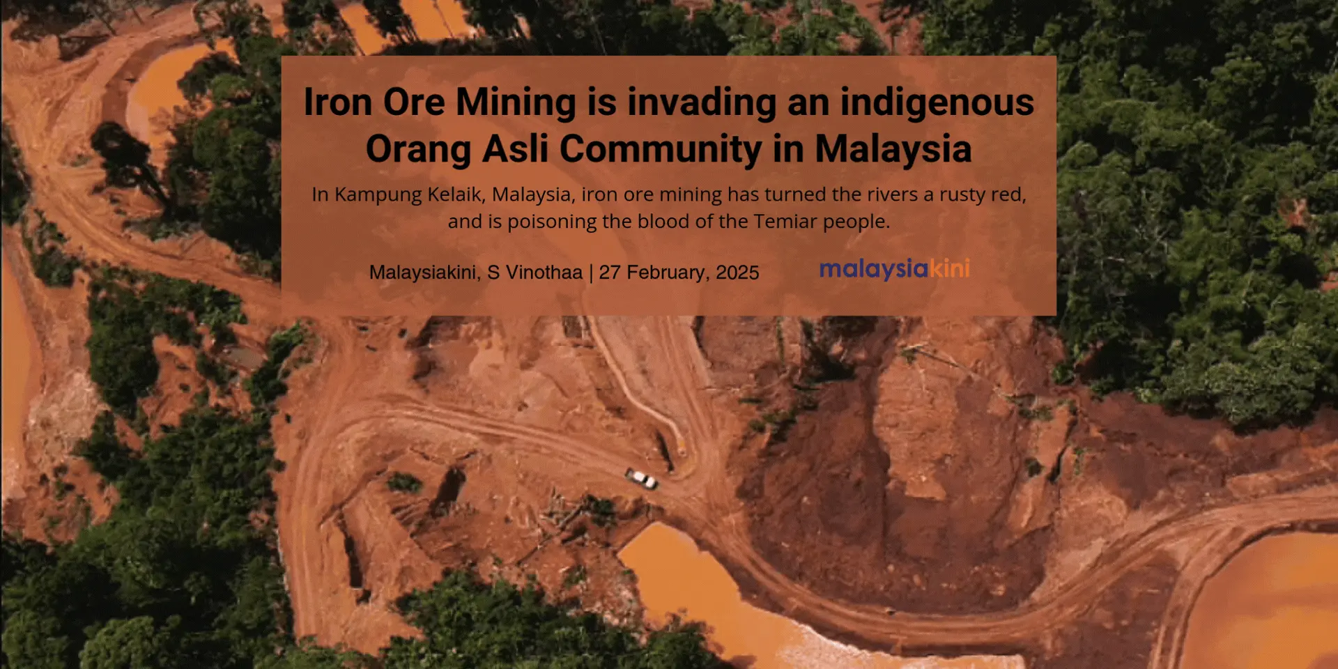 Aerial view of the red rivers of the Kampung Kelaik region