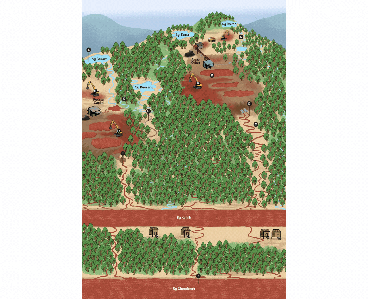 Infographic map showing the chromium levels across the Bukit Tambun region. Illustration: Malaysiakini.
