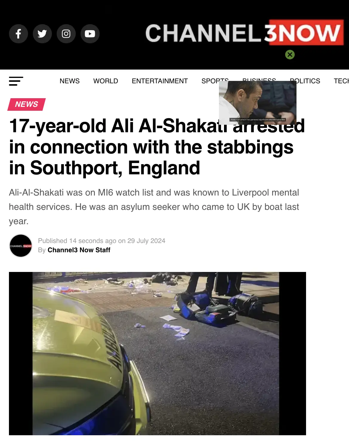 An archived version of Channel3Now article that fanned disinformation and fuelled anti-immigrant riots. Photo via archive.is