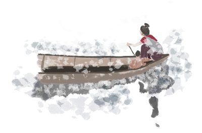 Sketch of a woman rowing a boat