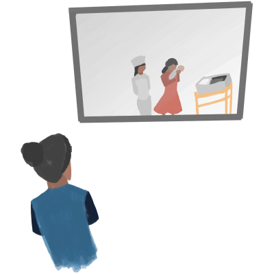 Sketch of a women looking into a hospital window