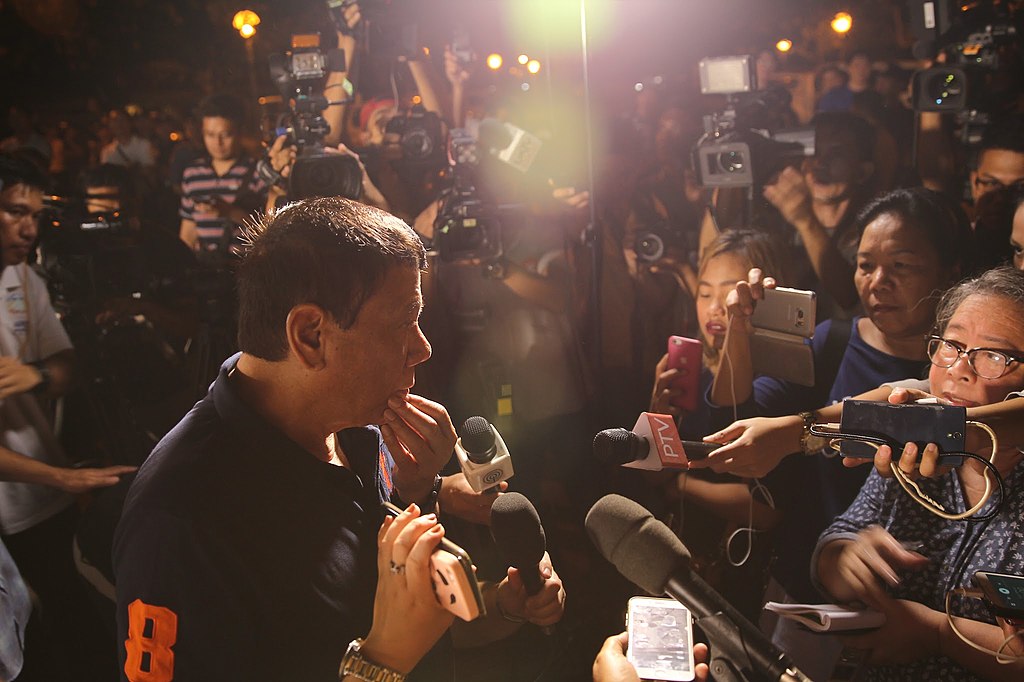President Rodrigo Duterte answers queries from the media at a restaurant in Davao City on August 24. Photo: Presidential Communications Operations Office via Wikimedia Commons