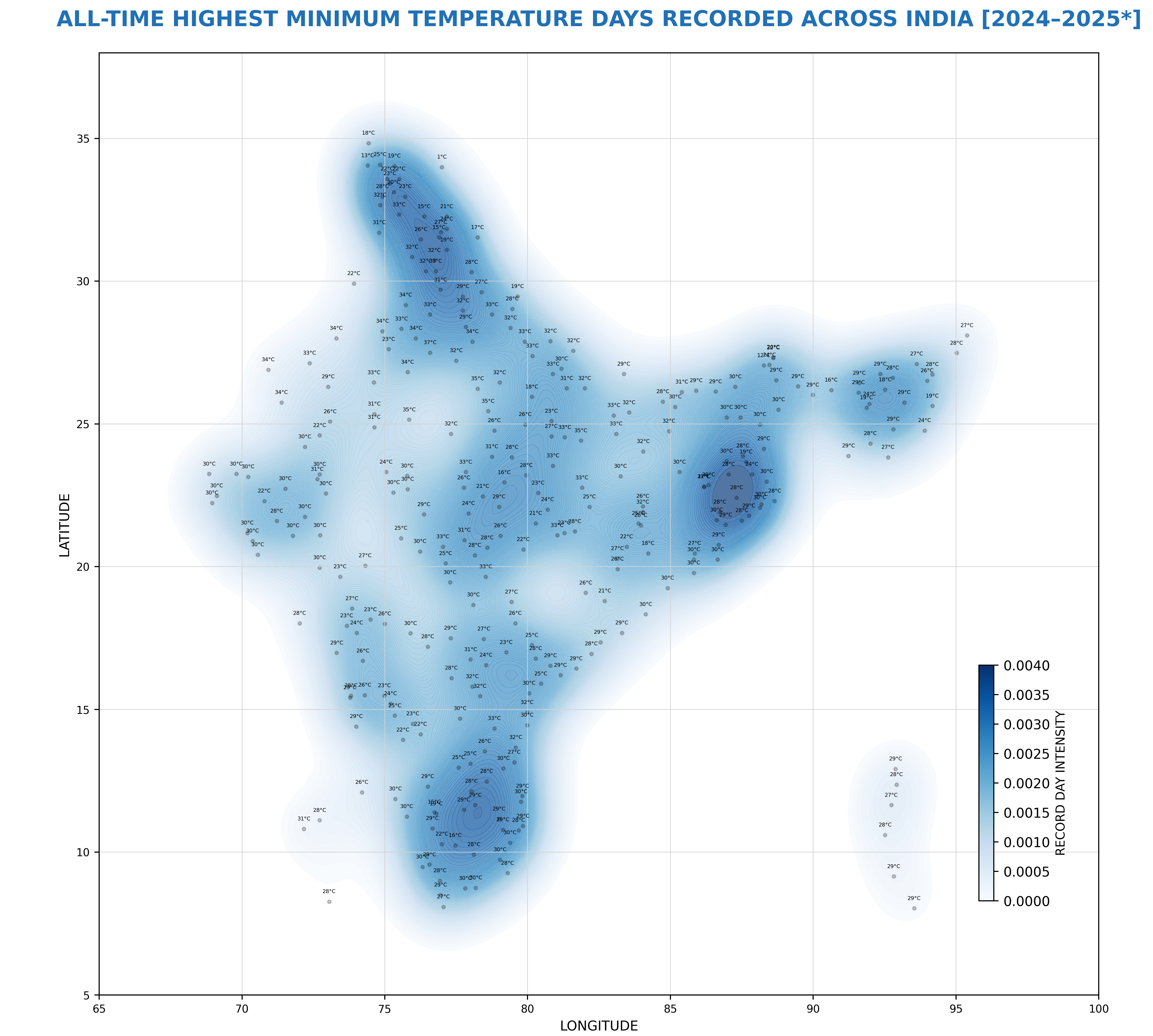 Map of India depicting minimum temperature days across India between 2024-2025. Source: National Data Centre, IMD Pune