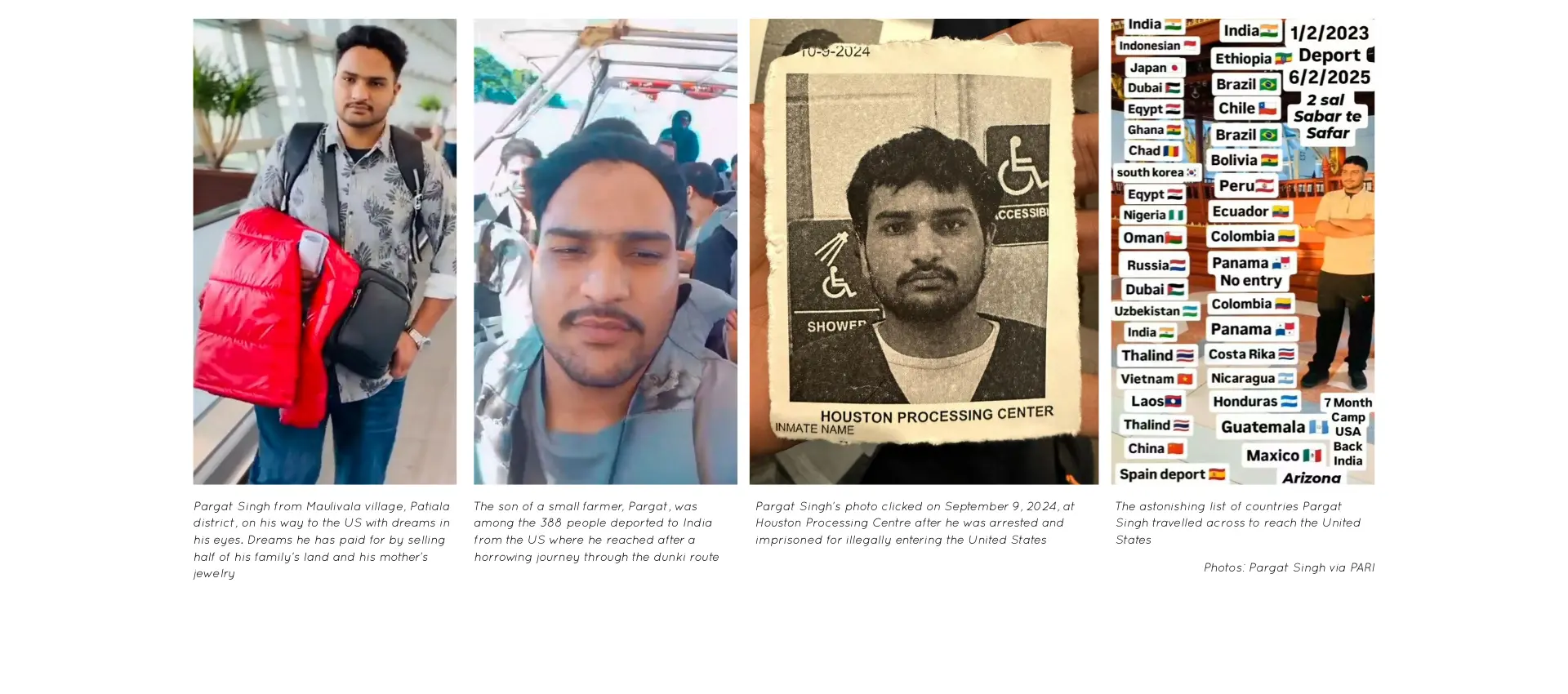 Photos of Pargat Singh's journey to the U.S., from where he was ultimately deported. Photos: Pargat Singh via PARI