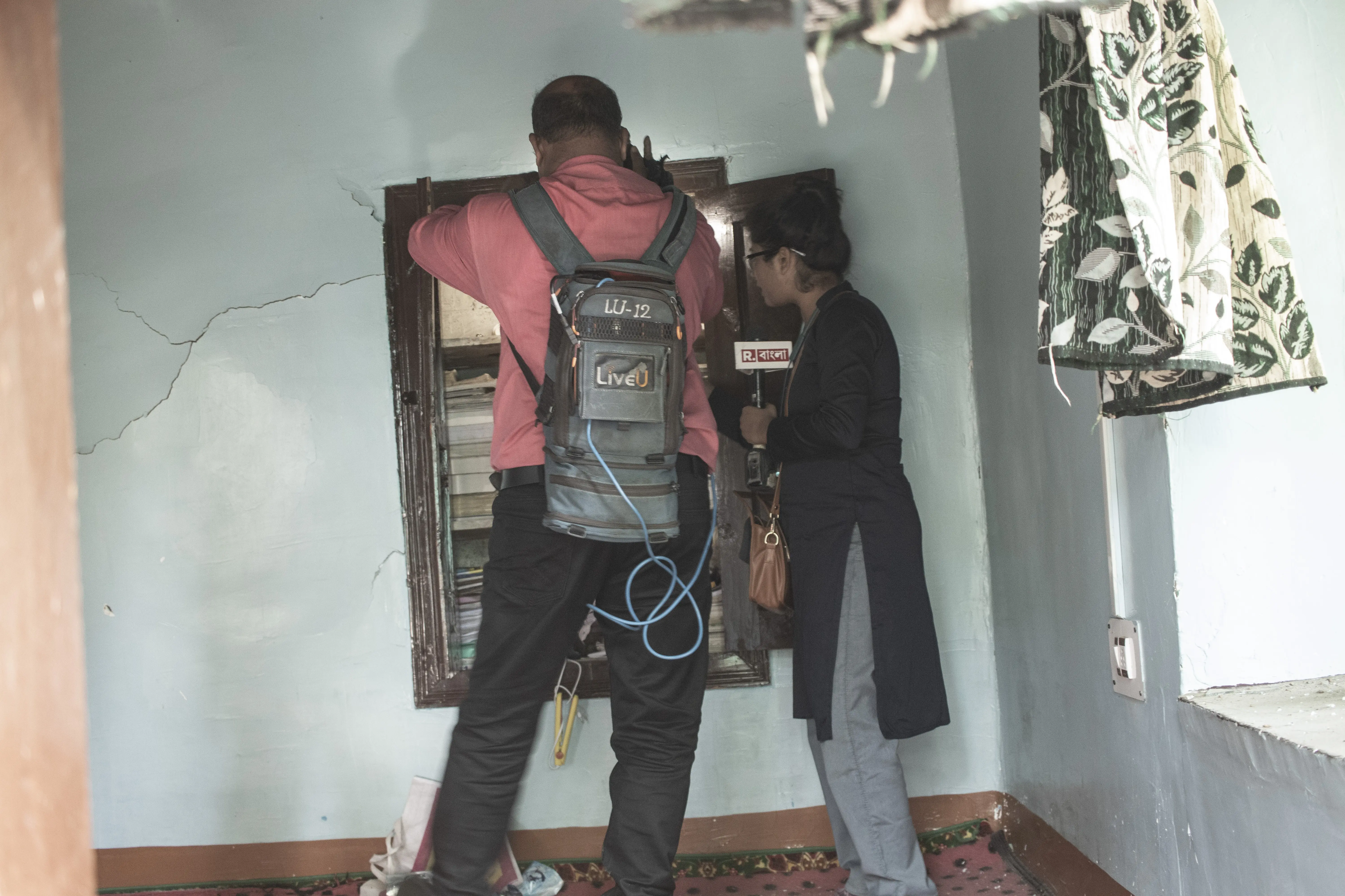 Crew from a prominent Indian TV news channel at a local residence in South Kashmir’s Tral  in April 2025. Photo: Zainab