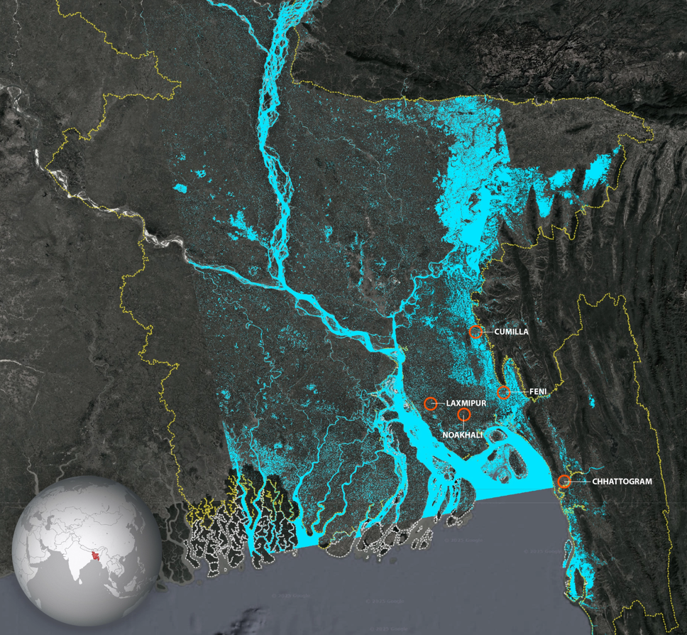 Map showing the regions most affected by the flooding