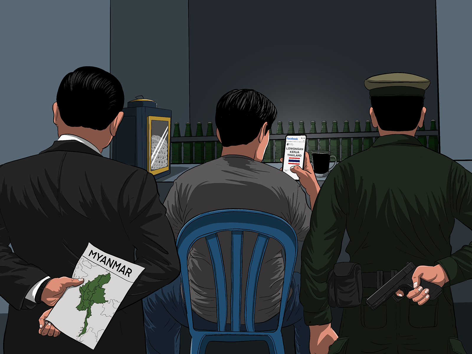 Featured illustration of pig butchering scams in Indonesia