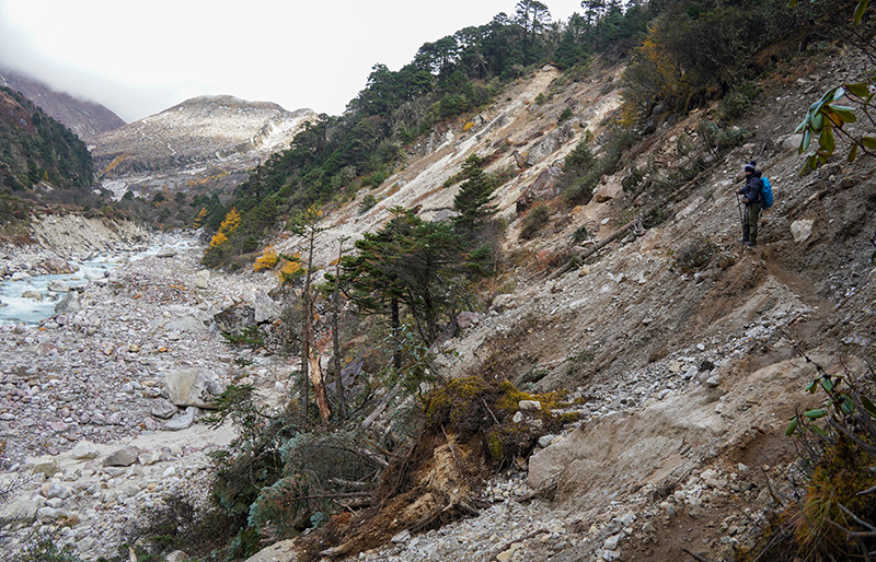 The Kanchenjunga trail was enveloped by landslides in September. Photo: Giriraj Banskota/NIMJN