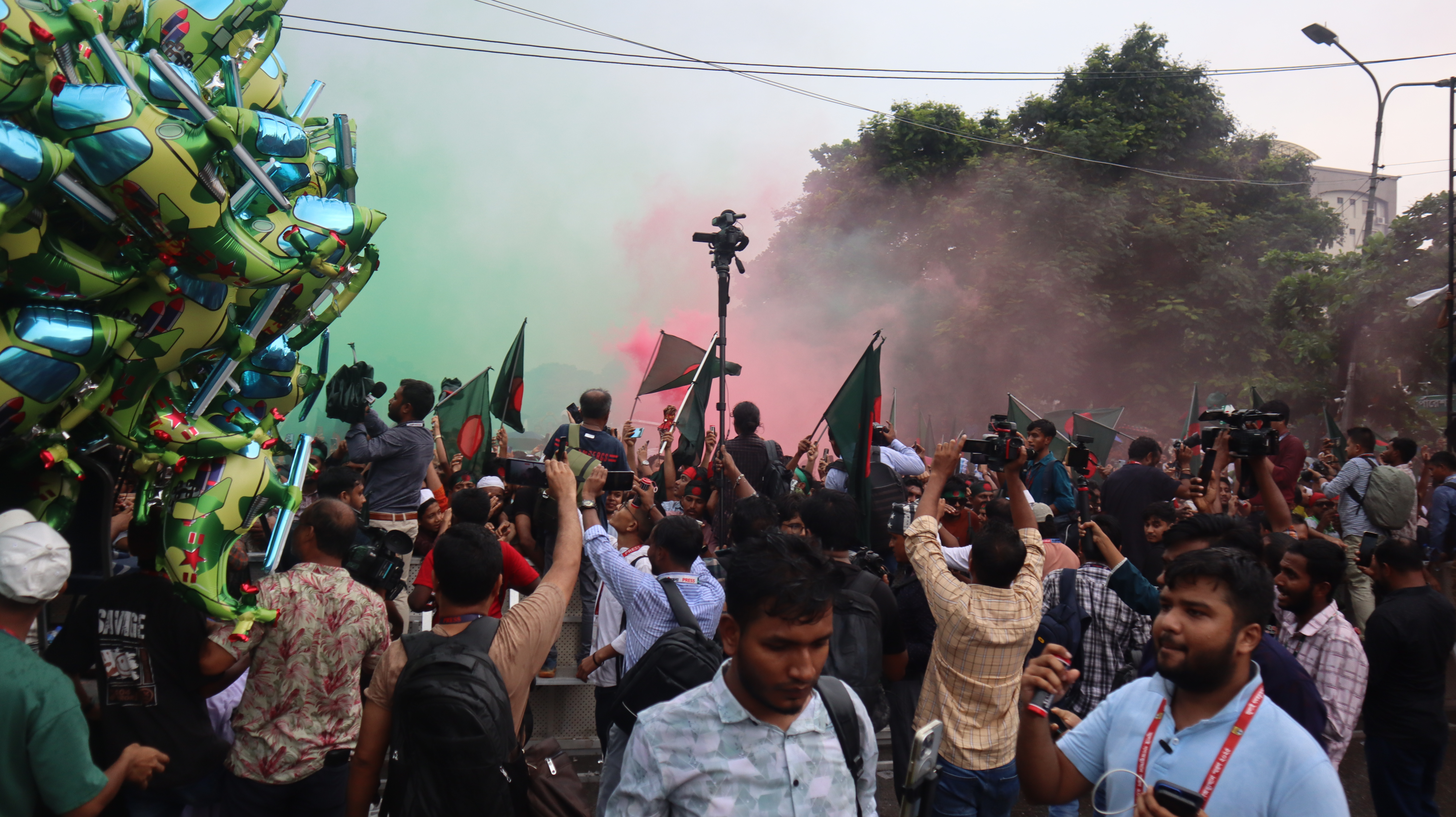 An image that shows people celebrating a year after Sheikh Hasina fled Bangladesh. 