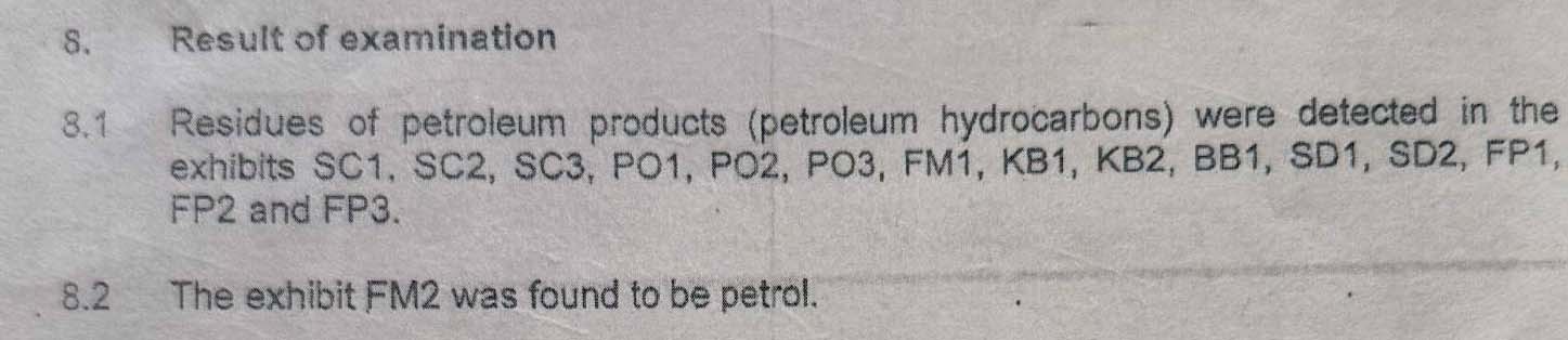 An excerpt from the forensic laboratory report. Photo via NIMJN