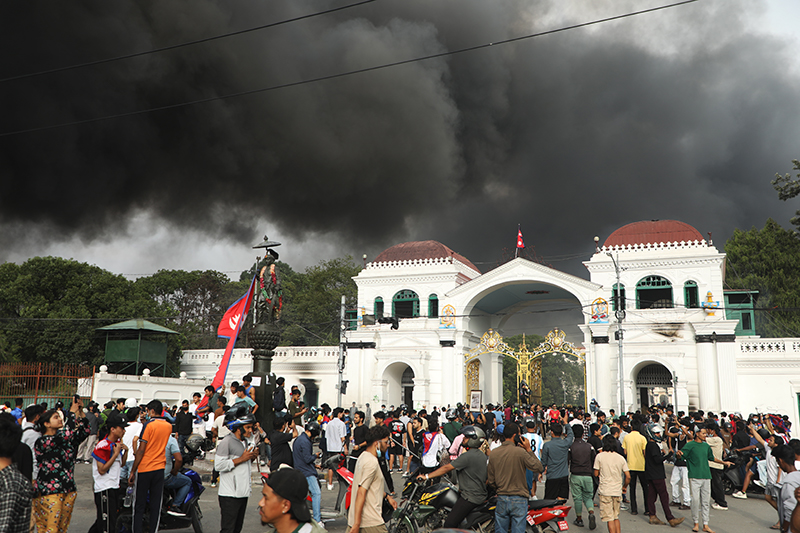 Singha Durbar after the arson on September 9. Photo: Barsha Shah/NIMJN