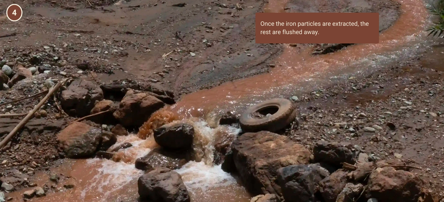 Once the iron particles are extracted, the rest are flushed away. Photo: Malaysiakini