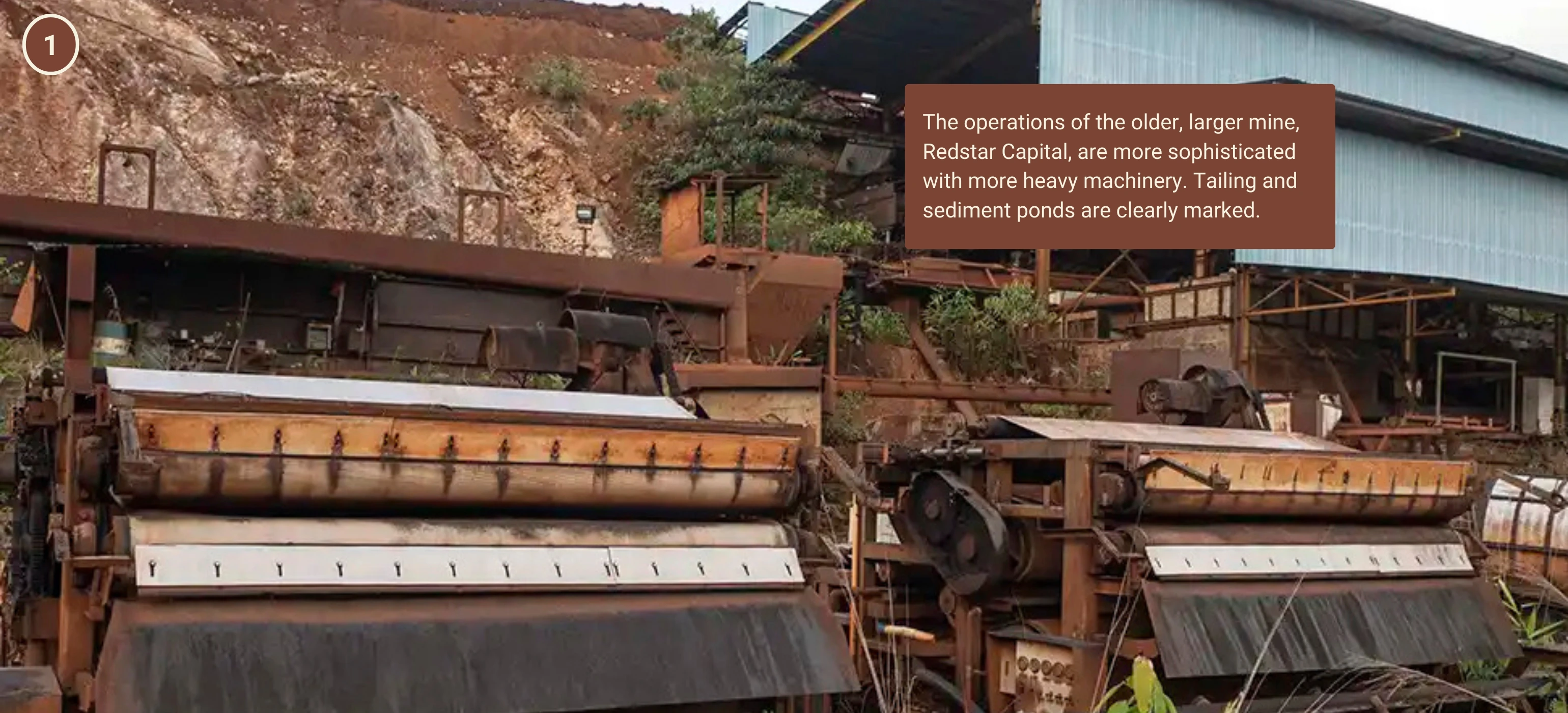 The operations of the older, larger mine, Redstar Capital, are more sophisticated with more heavy machinery. Tailing and sediment ponds are clearly marked. Photo: Malaysiakini