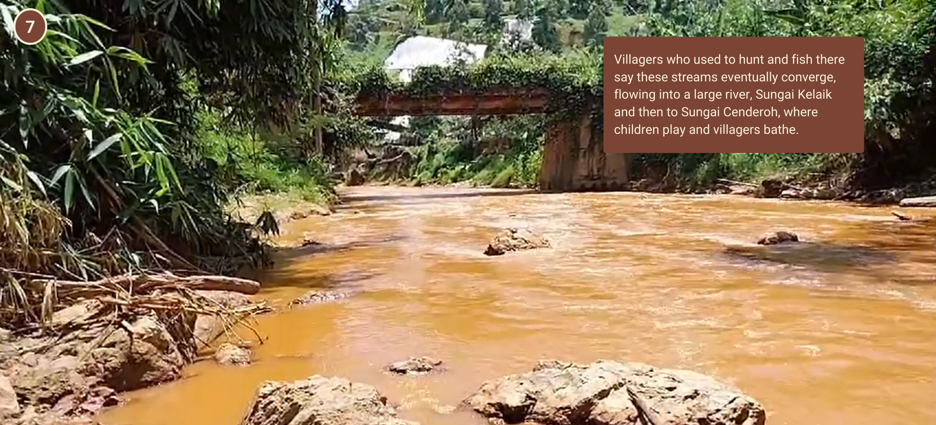 Villagers who used to hunt and fish there say these streams eventually converge, flowing into a large river, Sungai Kelaik and then to Sungai Cenderoh, where children play and villagers bathe. Photo: Malaysiakini